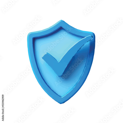 3D Render of a Blue Shield with Check Mark Security and Protection Icon