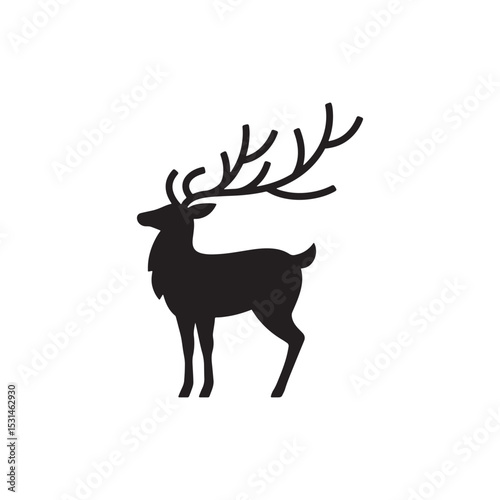Deer animal reindeer silhouette vector illustration with majestic antlers, perfect for wild nature and Christmas art
