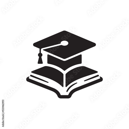 Academic mortarboard, books, and diploma symbolize student success and educational achievement Silhouette 