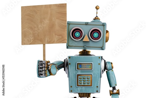 A robot holding a sign that says beep boop png white background