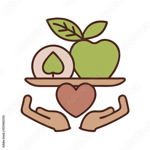 Creative illustration of hands holding symbols of health and balance in lifestyle