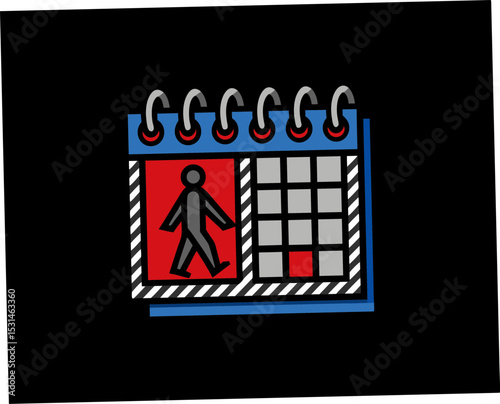Stylized illustration of a calendar with a walking figure symbolizing an active lifestyle