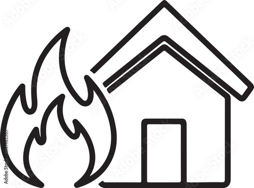 Real estate house with fire symbol icon for web design