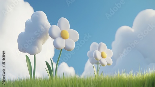 Surreal cloud garden where stocks bloom and wither in seconds