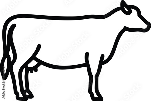 A black outlined cow stands serenely, depicted in a simple, minimalist style