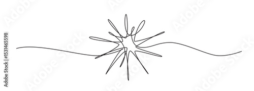 One line sun vector icon. Continuous sunshine outline, sunrise doodle, summer line illustration