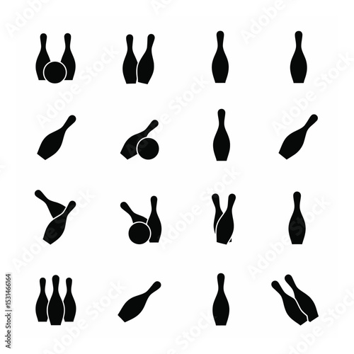 Bowling pin silhouettes set various positions
