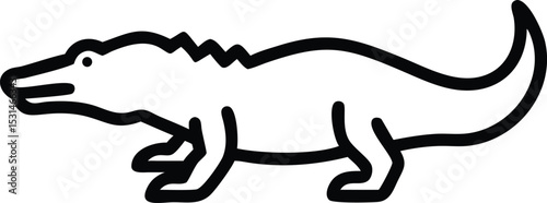 A formidable alligator strides with sleek simplicity, captured in a clean, black line drawing