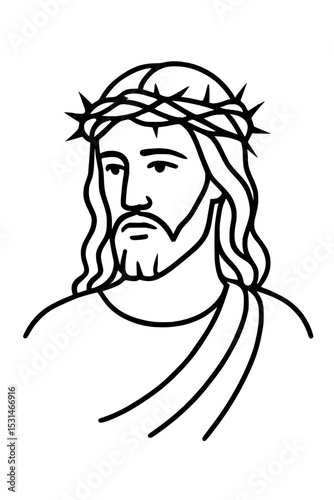Jesus Christ with Crown of Thorns – Black and White Vector Illustration