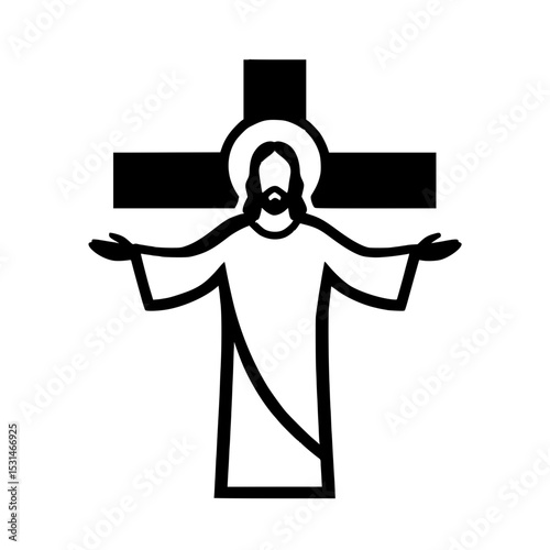 Jesus in Front of a Cross – Resurrection Symbol in Minimalist Style