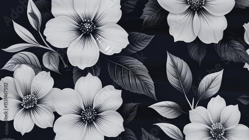 White floral pattern illustration with hibiscus blossom for seamless fabric textile design