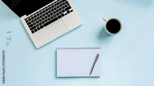 Different modern devices and gadgets on light blue background.