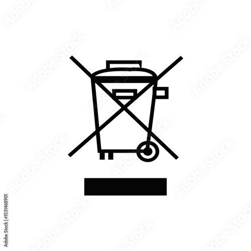 CROSS RECYCLE BIN WEEE Certified Black Icon Vector SIGN