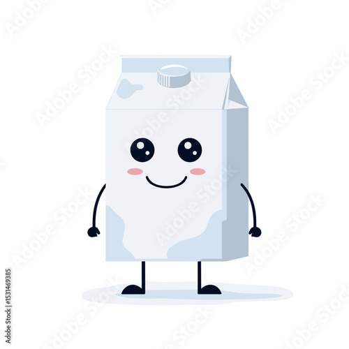 Cute cartoon milk carton character with smiling face, vector illustration
