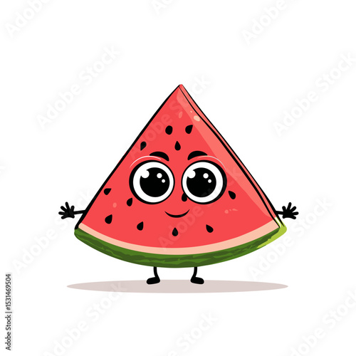 Cartoon watermelon wedge with big eyes and smile, vector illustration

