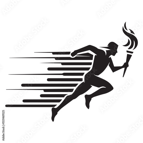 Running man and woman silhouette vector illustration with people engaged in sport, jump, and fitness action