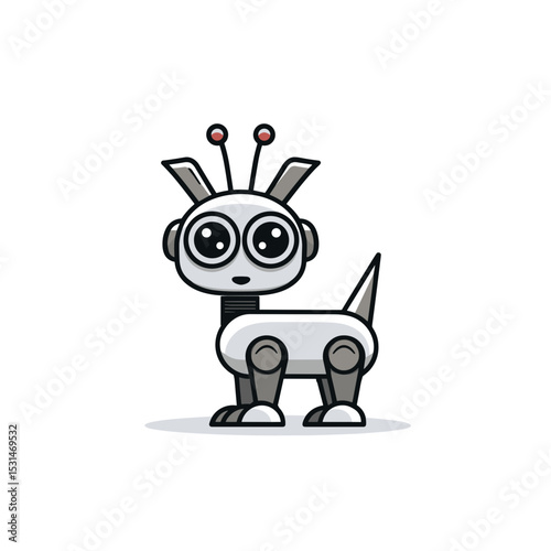 Cute cartoon robot dog with antennas and big eyes, vector illustration
