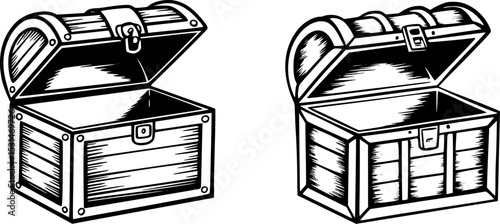 Vintage Treasure Chest Vector Set – Antique Pirate Loot Box, Old Wooden Strongbox, Classic Lockable Coffer, Retro Riches Container, Vintage Vault, Heirloom Storage Crate – Transparent Background