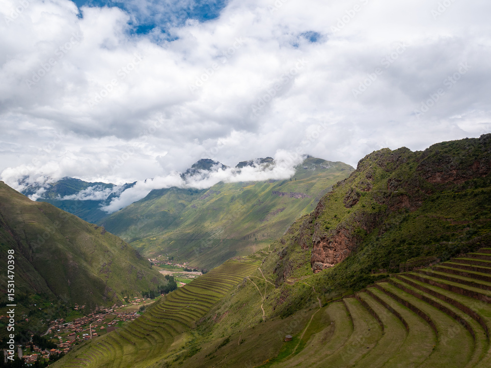 Naklejka premium Pisac is an Archaeological Complex, one of the Most Important and Visited in the Sacred Valley of the Incas, in Cusco, Peru
