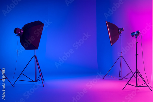 Studio Lighting on Smooth Gradient Background from Deep Indigo to Vibrant Fuchsia.