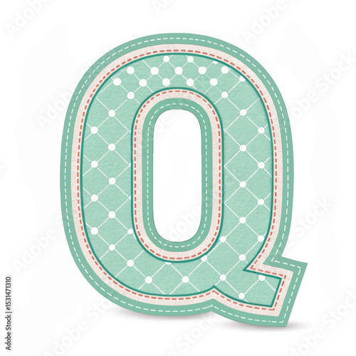 Stylish letter Q with stitched pattern and dots on a white background for educational design