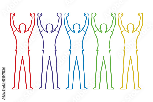 Hand-drawn vector illustration of a human body silhouette featuring a diverse group of people, symbolizing teamwork and success