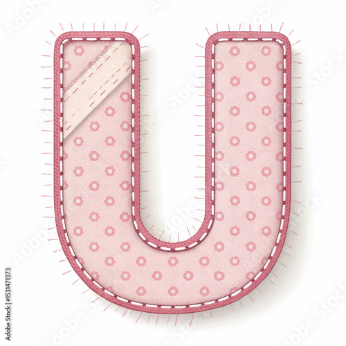 Cute letter U with polka dots and fabric details on a white background for educational design