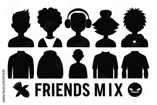 Set of Vector Silhouettes of People and Icons for Profile and Team Design