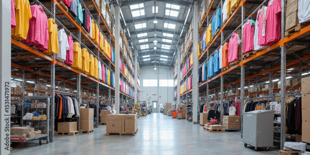 custom made wallpaper toronto digitalApparel Distribution Center A fashion logistics warehouse with garments suspended on automated conveyor systems that move clothing from receiving to