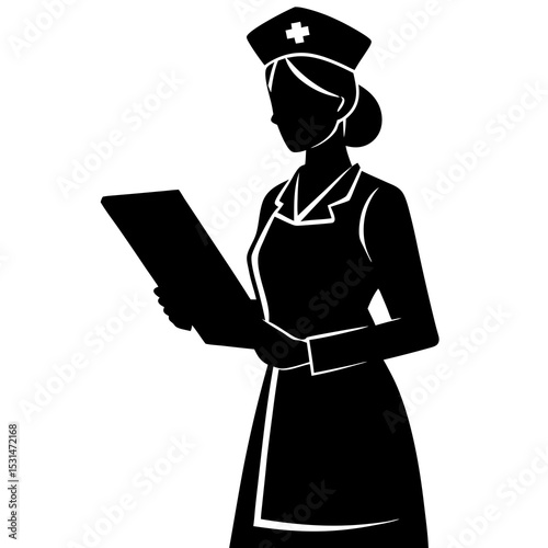 Nurse holding clipboard silhouette