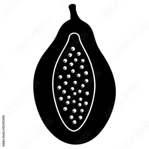 Papaya with seeds silhouette