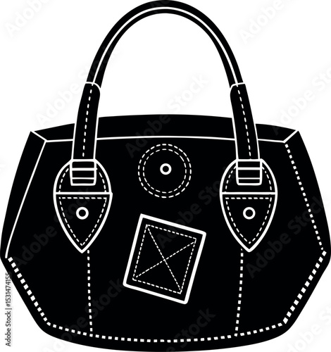 Denim Fashion Handbag With Patches Shallotte On White Background