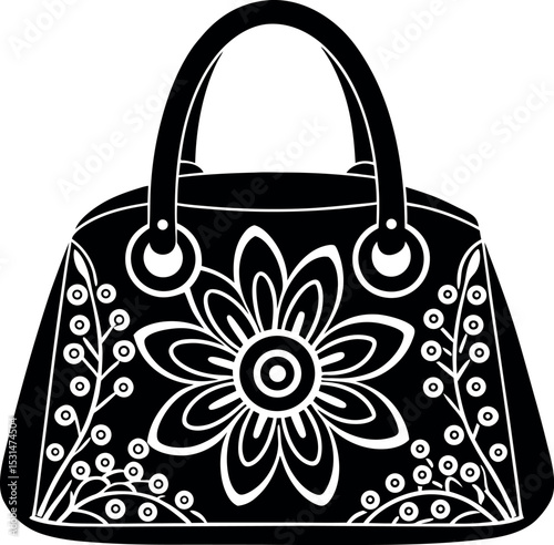 Handbag With Laser Cut Floral Design Shallotte On White Background