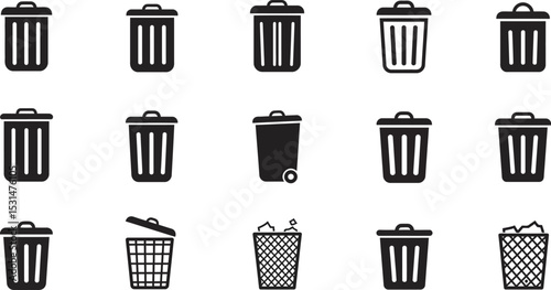 Collection of black trash can icons vector illustration garbage bin waste container recycle bin dustbin 100 editable stock vector illustration