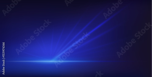 Abstract Blue Neon Background with Bright Ray Halo in Retro Wave Style. Vector clip art for your night party design.