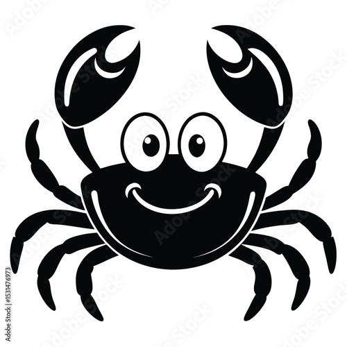 Cartoon crab with large claws smiles broadly, creating a charming silhouette for design