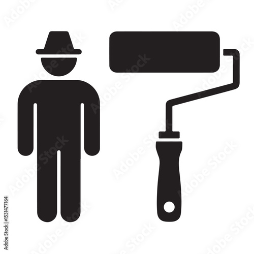 Vector illustration of a person with a paint roller, an icon for business