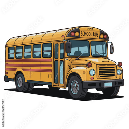 Yellow school bus, a classic vehicle for education and child transportation, isolated on white