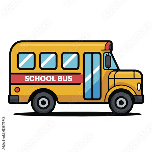 Yellow school bus, a classic symbol of education and child transportation, isolated on white for a clean, back-to-school image