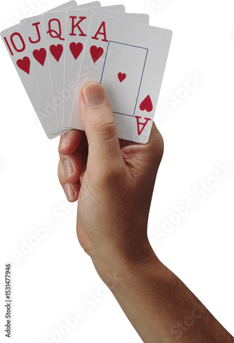 Playing cards in hand on a clean background