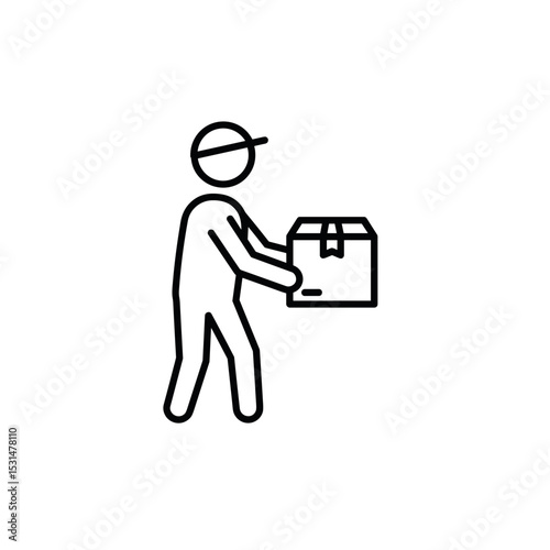 Delivery person carrying a box in a minimalist line art style  