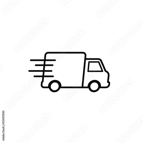 Delivery van moving swiftly in minimalist line art style  