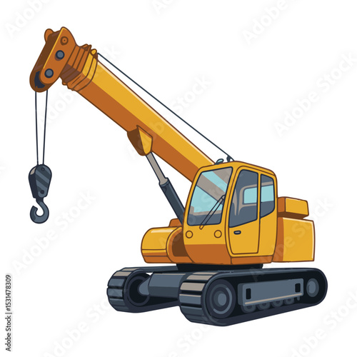 Yellow heavy construction crane machine isolated on white background