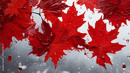 Victoria Day festive artwork layered red maple leaves in vibrant display