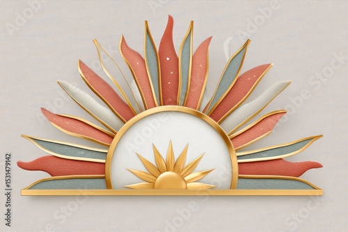 Stylized Sun Symbol With Boho Beams in Warm Colors for Creative Inspiration and Decoration