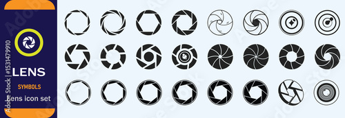 Different kinds of camera lens vector black and white