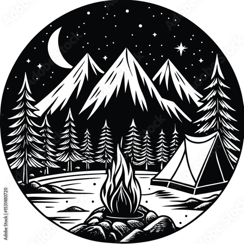campfire in the woods illustration