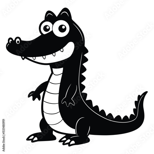Friendly alligator smiles cheerfully, standing upright with its tiny arms ready for an embrace