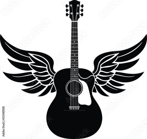 Winged Acoustic Guitar Icon – Music Freedom Symbol Vector Design