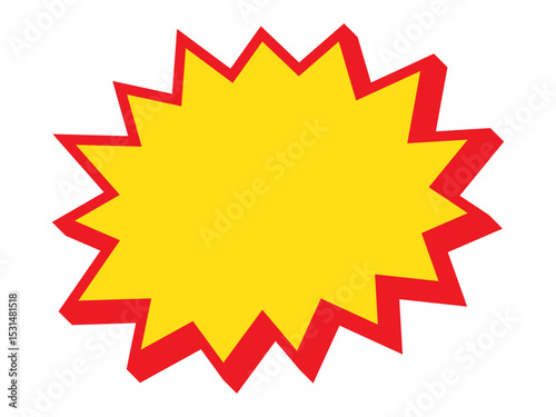 Blank sale tag, sale banner. Red and yellow starburst sticker. Pop art funny bang bubble.